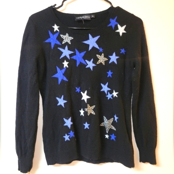 viento donna Sweaters - Viento Donna Cashmere Merino Wool Blend Unique Rhinestone Star Sweater